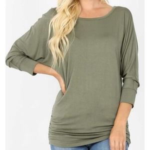 Zenana Premium Green 3/4 sleeve cinched waist - 2X